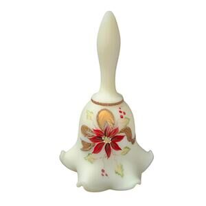 Fenton Hand Painted T. Gaskins Christmas Poinsettia White Bell